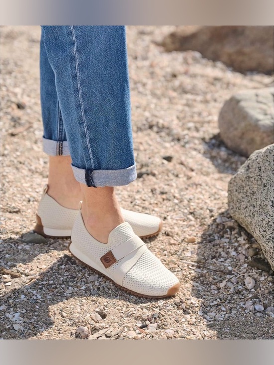Born Shoes - Born Women's Knit Slip-On Sneakers in Cream with Tan Accents